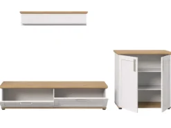 Best Inn.Furn Wohnwand 3-teilig in Weiß Lärche Landhaus 260 cm Mirano