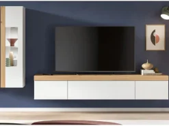 Inn.Furn Wohnwand 2-teilig in Weiß und Eiche 225 cm Siena