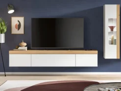 Inn.Furn Wohnwand 2-teilig in Weiß und Eiche 225 cm Siena