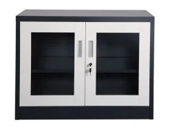 Jet-Line Stahlschrank Ufa in Anthrazit-Weiß 68 x 40 x 90 cm mit Abschließbaren Türen mit Glasfront
