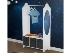 Joyz Kinder Kleiderständer mit Ablage Fächer Spiegel Weltraum 63x30x115 cm Weiß