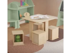 Joyz Kindersitzgruppe 5 Teilig 1 Tisch und 4 Hockern Kindertischgruppe Holz