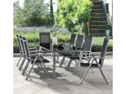 Sale Juskys Aluminium Gartengarnitur Milano 9 Teilig mit Tisch und 8 Stühlen Silbergrau