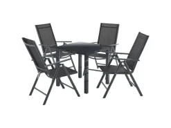 Hot Juskys Aluminium Gartengarnitur Milano 5 Teilig mit Tisch und 4 Stühlen Dunkelgrau