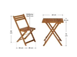 Juskys Balkonmöbel Set Bala mit Tisch und 2 Stühlen