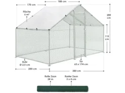 Juskys Freilaufgehege HLS25T 3x2x2m