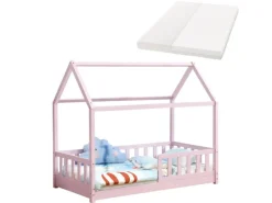 Clearance Juskys Kinderbett Marli 80 x 160 cm mit Matratze Rosa