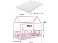 Clearance Juskys Kinderbett Marli 80 x 160 cm mit Matratze Rosa