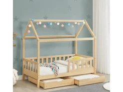 Sale Juskys Kinderbett Marli 80 x 160 cm mit Bettkasten und Matratze Natur