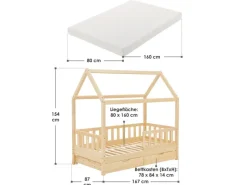 Sale Juskys Kinderbett Marli 80 x 160 cm mit Bettkasten und Matratze Natur