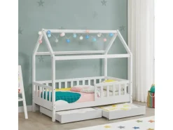 Hot Juskys Kinderbett Marli 80 x 160 cm mit Bettkasten und Matratze Weiß