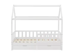 Hot Juskys Kinderbett Marli 80 x 160 cm mit Bettkasten und Matratze Weiß