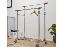 Best Juskys Kleiderständer aus Metall 360 Grad Frei Drehbare Räder Silber Grau