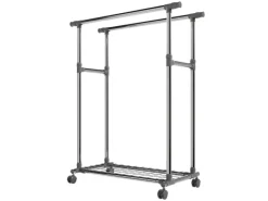 Best Juskys Kleiderständer aus Metall 360 Grad Frei Drehbare Räder Silber Grau