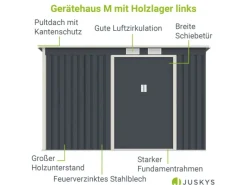 New Juskys Metall Geräteschuppen M mit Unterstand Links Anthrazit