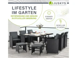 Online Juskys Polyrattan Essgruppe Baracoa XL 11 Teilig Schwarz
