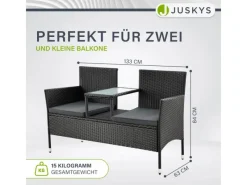 Juskys Polyrattan Gartenmöbel Sitzgruppe Monaco in Schwarz und Dunkelgraue Bezüge