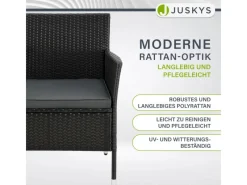 Juskys Polyrattan Gartenmöbel Sitzgruppe Monaco in Schwarz und Dunkelgraue Bezüge