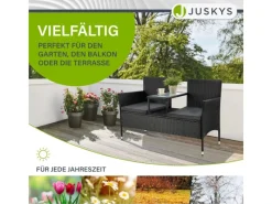 Juskys Polyrattan Gartenmöbel Sitzgruppe Monaco in Schwarz und Dunkelgraue Bezüge