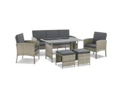 Juskys Polyrattan Gartenmöbel Sitzgruppe Turin Grau Meliert Grau-Meliert