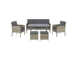Juskys Polyrattan Gartenmöbel Sitzgruppe Turin Grau Meliert Grau-Meliert