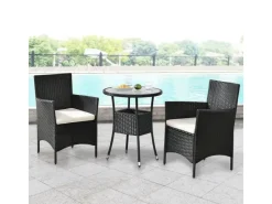Discount Juskys Polyrattan Gartenmöbel Balkon Set Bayamo in Schwarz mit Bezügen in Beige Schwarz-Beige