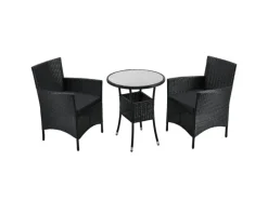 Juskys Polyrattan Gartenmöbel Balkon Set Bayamo in Schwarz mit Bezügen in Dunkelgrau