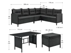 Juskys Polyrattan Gartenmöbel Lounge Manacor Schwarz mit Bezügen in Dunkelgrau