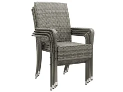 Juskys Polyrattan Gartenstühle Yoro 4er Set Stapelbar mit Armlehnen Grau Meliert