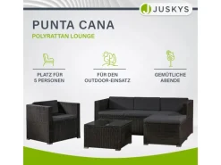 Discount Juskys Polyrattan Lounge Sitzgarnitur Punta Cana L Schwarz mit Bezügen in Dunkelgrau Schwarz-Dunkelgrau