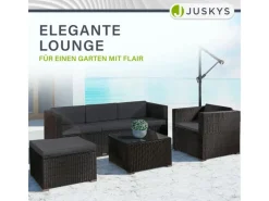 Discount Juskys Polyrattan Lounge Sitzgarnitur Punta Cana L Schwarz mit Bezügen in Dunkelgrau Schwarz-Dunkelgrau