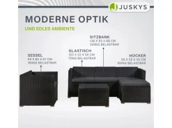 Discount Juskys Polyrattan Lounge Sitzgarnitur Punta Cana L Schwarz mit Bezügen in Dunkelgrau Schwarz-Dunkelgrau