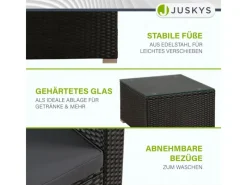 Discount Juskys Polyrattan Lounge Sitzgarnitur Punta Cana L Schwarz mit Bezügen in Dunkelgrau Schwarz-Dunkelgrau