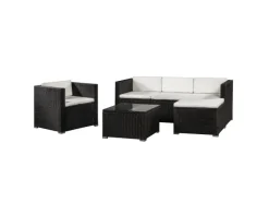 Juskys Polyrattan Lounge Sitzgarnitur Punta Cana L Schwarz mit Bezügen in Creme