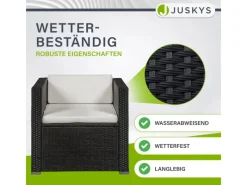 Juskys Polyrattan Lounge Sitzgarnitur Punta Cana L Schwarz mit Bezügen in Creme