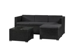 Discount Juskys Polyrattan Lounge Sitzgarnitur Punta Cana M Schwarz mit Bezügen in Dunkelgrau Schwarz-Dunkelgrau