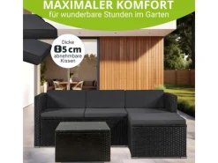Discount Juskys Polyrattan Lounge Sitzgarnitur Punta Cana M Schwarz mit Bezügen in Dunkelgrau Schwarz-Dunkelgrau