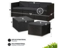 Discount Juskys Polyrattan Lounge Sitzgarnitur Punta Cana M Schwarz mit Bezügen in Dunkelgrau Schwarz-Dunkelgrau