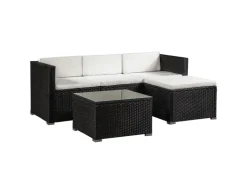 Juskys Polyrattan Lounge Sitzgarnitur Punta Cana M Schwarz mit Bezügen in Creme