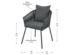 Outlet Juskys Rope Stühle 2er Set mit Sitz und Rückenkissen Dunkelgrau