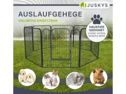 Juskys Welpenauslauf Plus aus Metall mit Doppelt Verriegelbarer Tür 8 Teilig