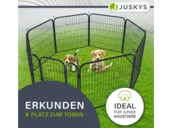 Juskys Welpenauslauf Plus aus Metall mit Doppelt Verriegelbarer Tür 8 Teilig