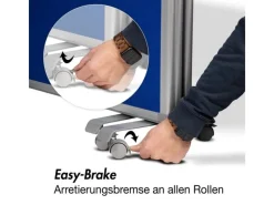 Karat Filz Stellwand Dreiteilige Trennwand mit Rollen Doppelseitig 180 x 180 cm