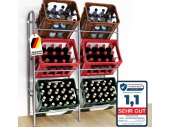 New Karat Flaschenkastenständer Rocket - Regal mit Wandbefestigung - Grau - Für 6 Kästen - 96 x 32,5 x 115,5 cm