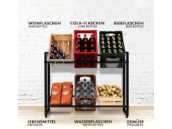Clearance Karat Flaschenkastenständer Kenji - Robustes Lagerregal für Büro, Küche, Garage oder Flur - Schwarz - 104 x 32 x 82 cm