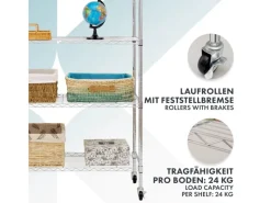 Online Karat Gitterregal Maya mit Rollen und Feststellbremse 5 Böden 89 x 34 x 150 cm Verchromt