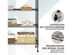 Karat Gitterregal Maya mit Rollen und Feststellbremse 5 Böden 89 x 34 x 150 cm