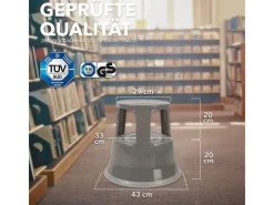 Online Karat Rollhocker Elefantenfuß Rolltritt aus Stahl - Hocker für Büro oder Gewerbe 150 kg Belastbar TÜV-geprüft - Grau