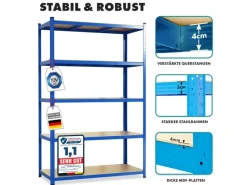 Hot Karat Schwerlastregal Lakota 2er Set Traglast bis 875 kg 180 x 90 x 40 cm Blau