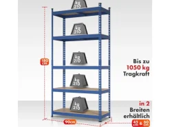 Discount Karat Schwerlastregal Rhino bis 1050 kg Pulverbeschichtet 180 x 90 x 45 cm Blau